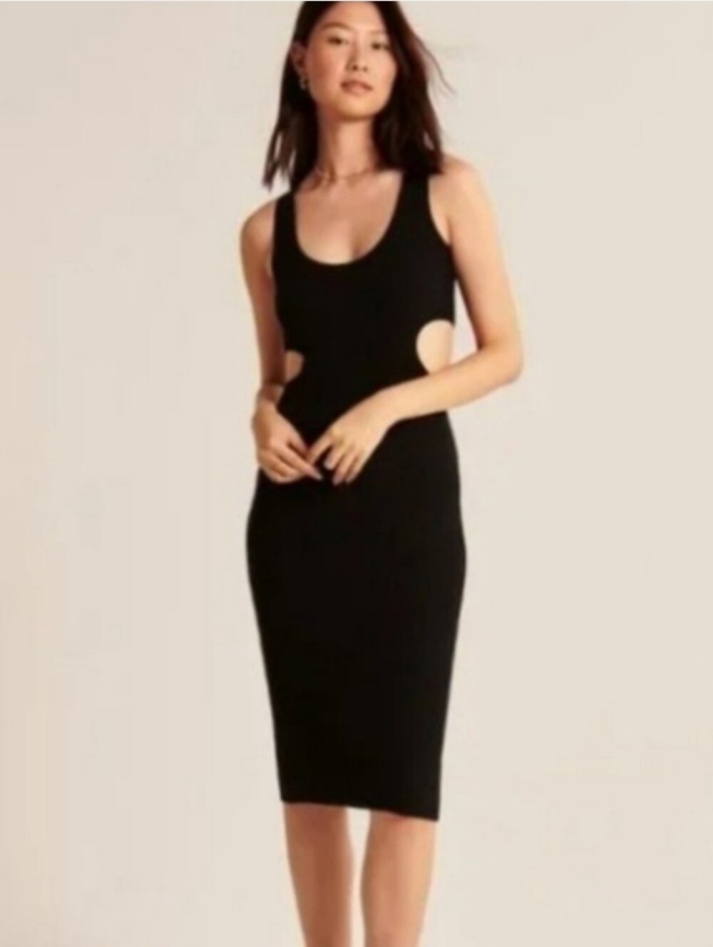 Abercrombie & Fitch Ribbed Black Cutout Midi Sweater Dress